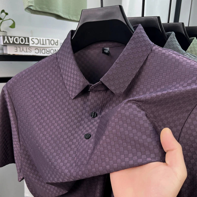 Seamless Polo Shirt - Short Sleeve Ice Silk Feel Nordic Style Soft & Comfortable Summer Wear Men's Golf Shirt